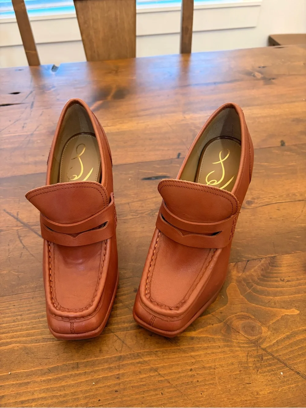sam Edelman Leather Penny Loafers in Cognac Brown